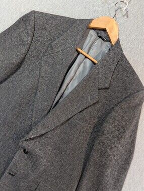 Vintage Charter Club Wool Blend Herringbone Blazer Men's 42 Tall Grey Sport Coat